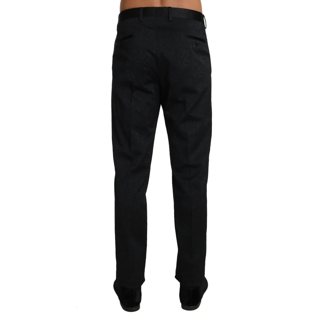 Dolce & Gabbana Black Cotton Brocade Formal Trousers Pants