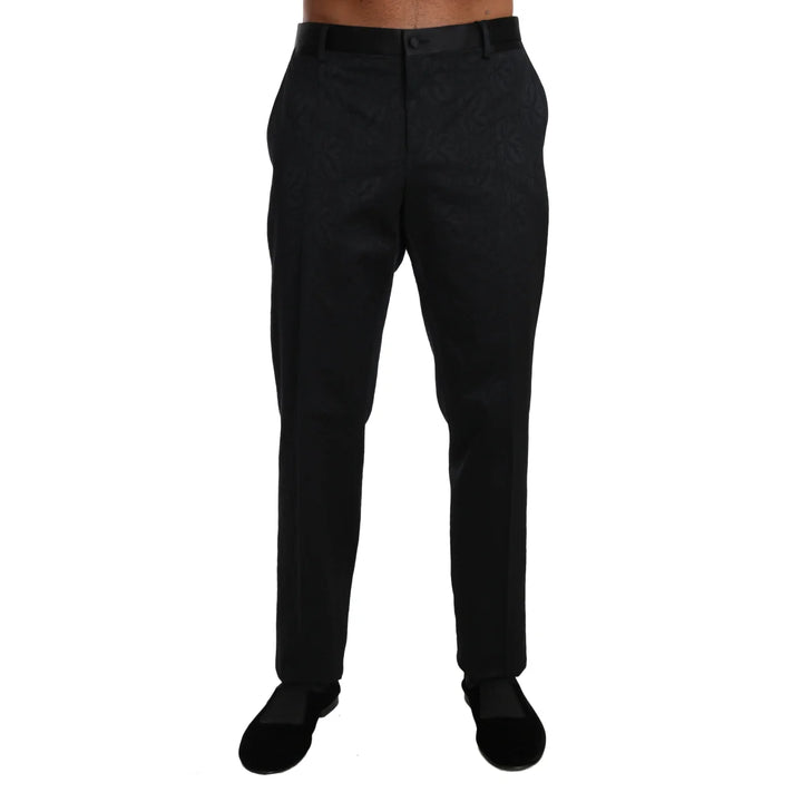 Dolce & Gabbana Black Cotton Brocade Formal Trousers Pants
