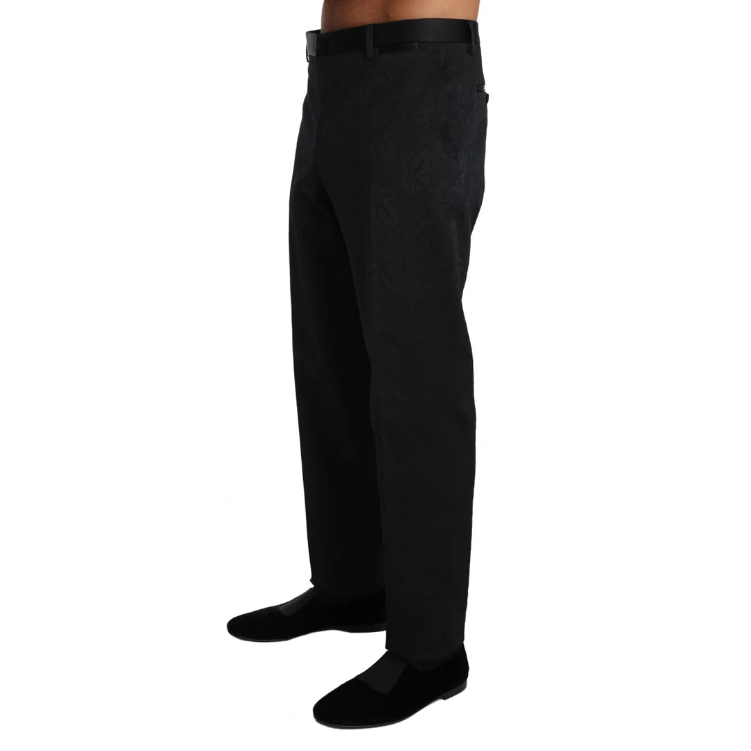Dolce & Gabbana Black Cotton Brocade Formal Trousers Pants