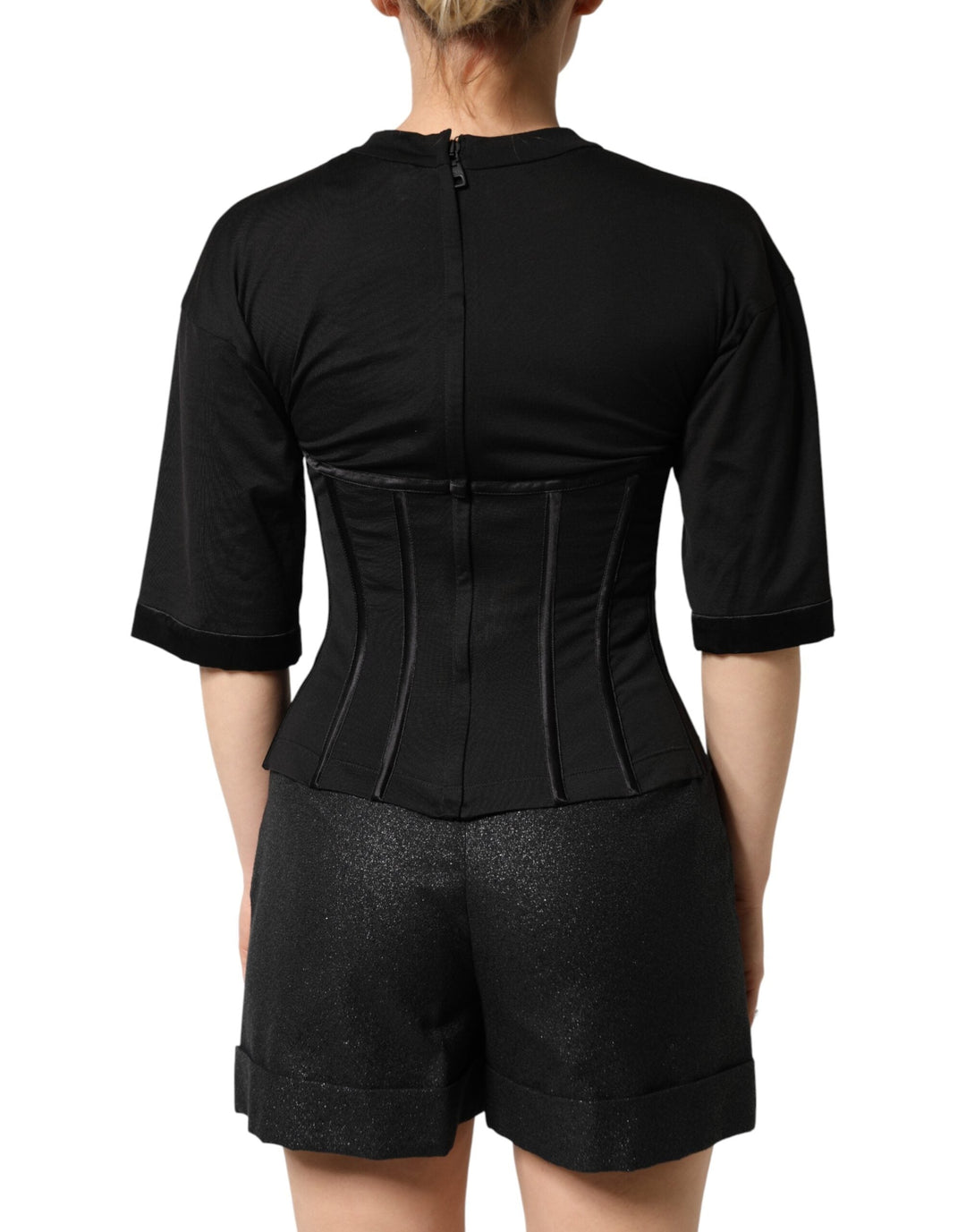 Dolce &amp; Gabbana T-Shirts - Black Cotton Bustier Corset Short Sleeves T-shirt