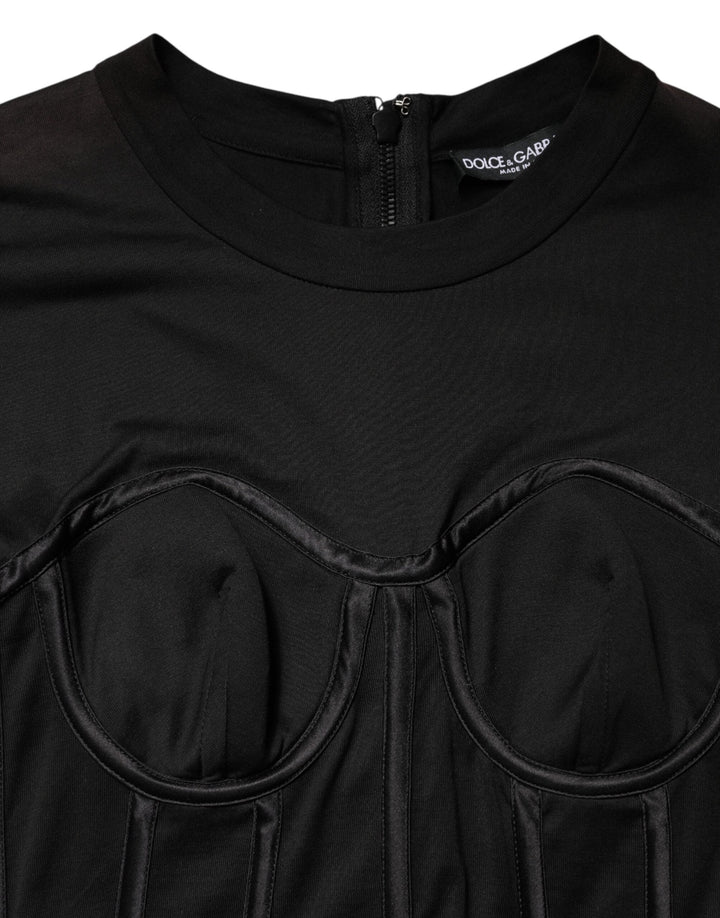 Dolce &amp; Gabbana T-Shirts - Black Cotton Bustier Corset Short Sleeves T-shirt