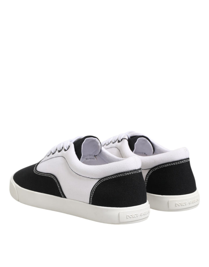 Dolce &amp; Gabbana Black Cotton Canvas Lace Up Men Sneakers Shoes