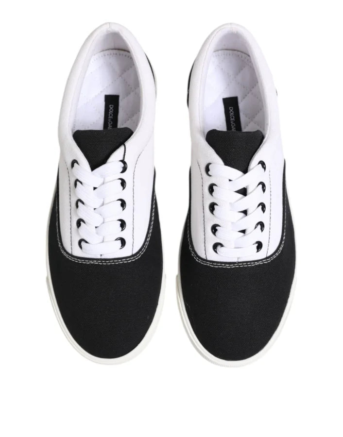 Dolce & Gabbana Black Cotton Canvas Lace Up Men Sneakers Shoes