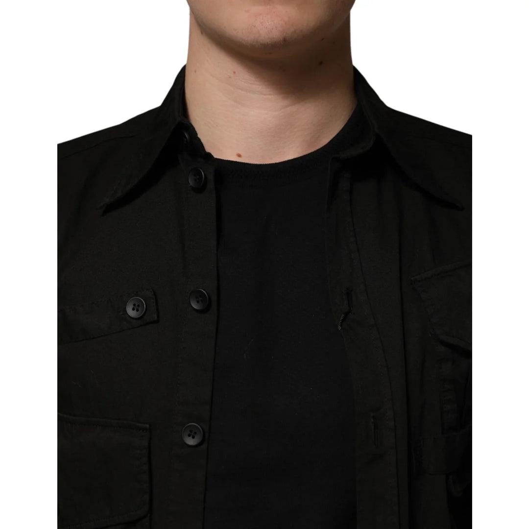 Dolce & Gabbana Black Cotton Collared Men Button Down Shirt