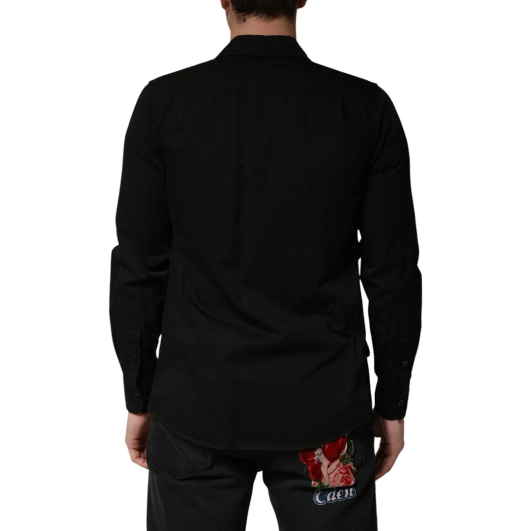 Dolce & Gabbana Black Cotton Collared Men Button Down Shirt