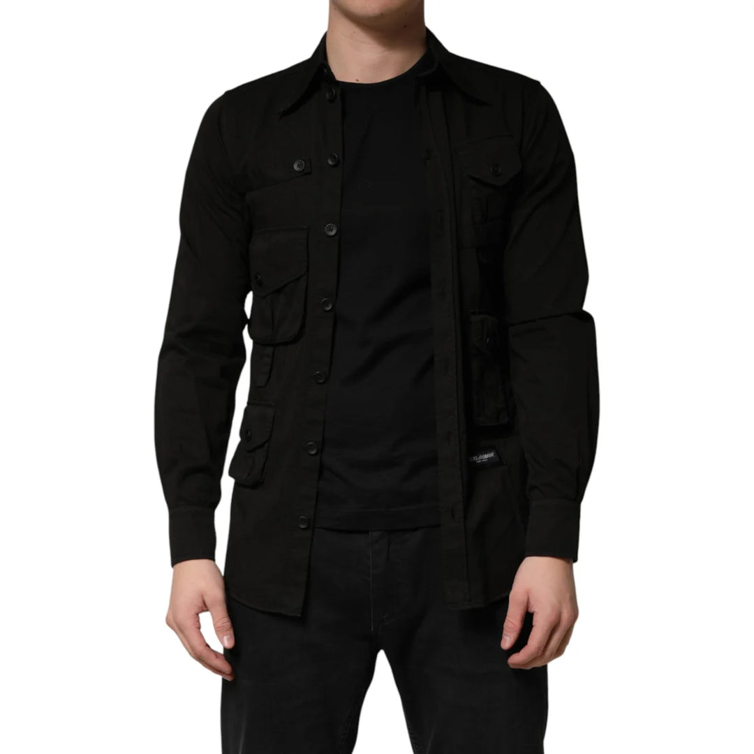 Dolce & Gabbana Black Cotton Collared Men Button Down Shirt