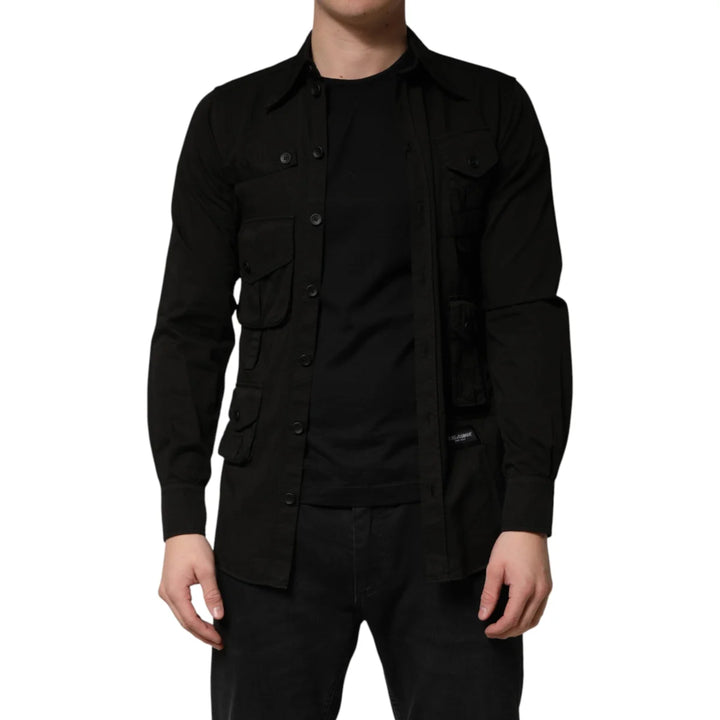 Dolce & Gabbana Black Cotton Collared Men Button Down Shirt