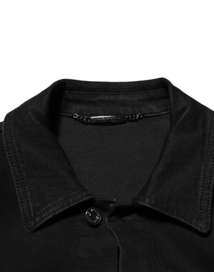 Dolce & Gabbana Black Cotton Denim Stretch Button Up Jacket