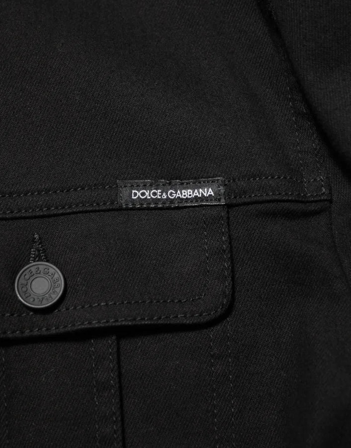 Dolce & Gabbana Black Cotton Denim Stretch Giubbotto Jacket