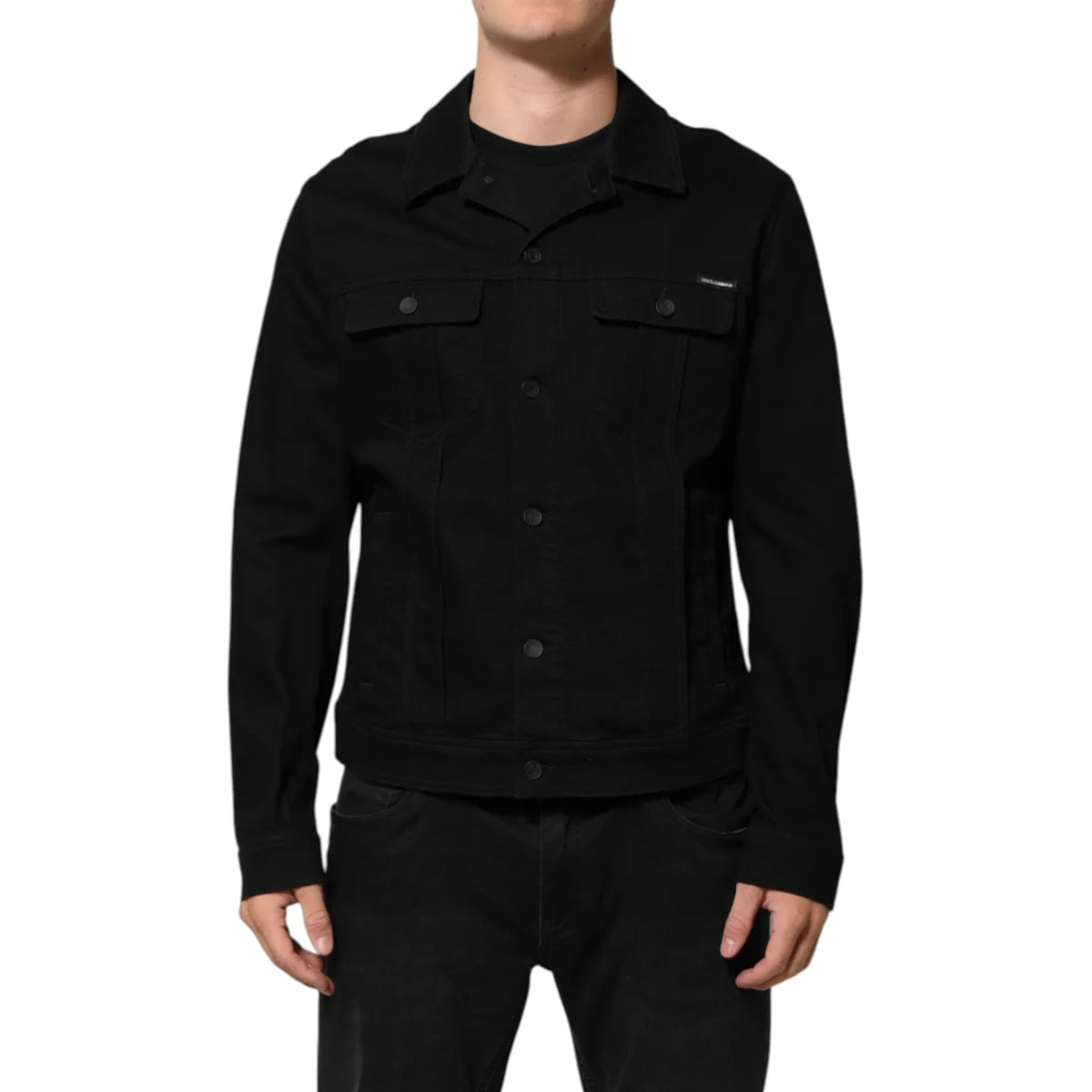 Dolce & Gabbana Black Cotton Denim Stretch Giubbotto Jacket