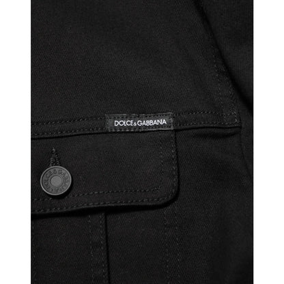 Dolce & Gabbana Black Cotton Denim Stretch Giubbotto Jacket
