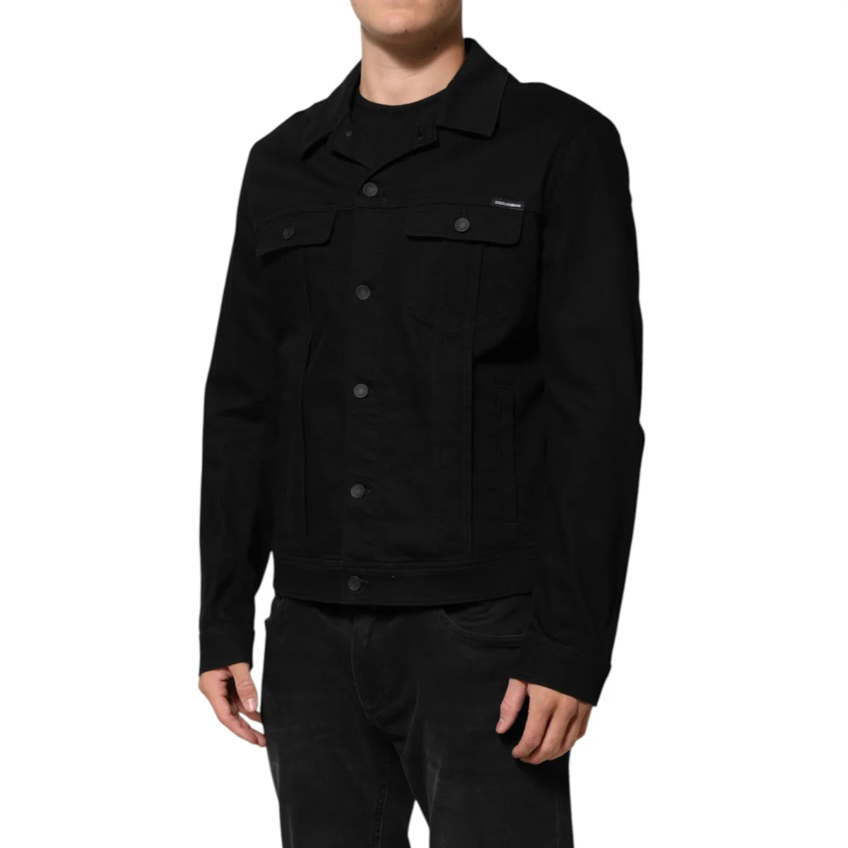 Dolce & Gabbana Black Cotton Denim Stretch Giubbotto Jacket