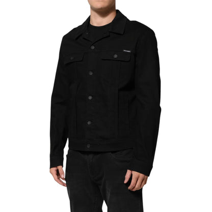 Dolce & Gabbana Black Cotton Denim Stretch Giubbotto Jacket