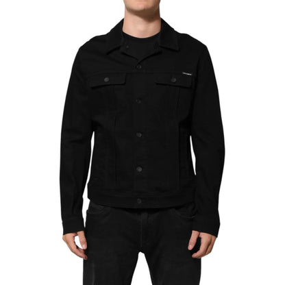 Dolce & Gabbana Black Cotton Denim Stretch Giubbotto Jacket