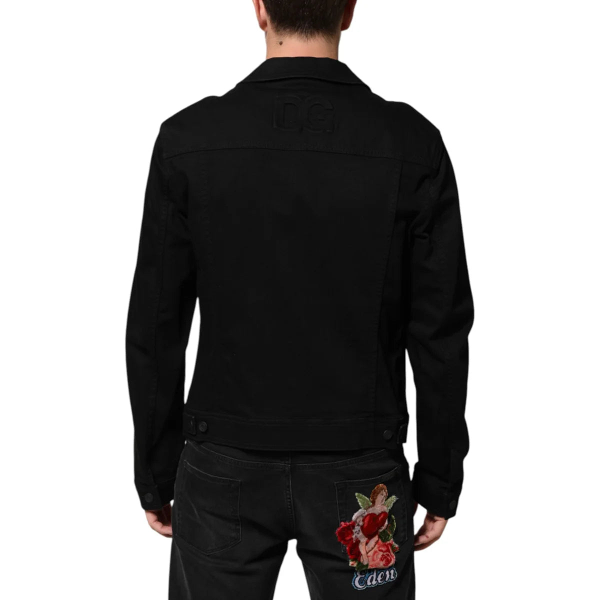 Dolce & Gabbana Black Cotton Denim Stretch Giubbotto Jacket