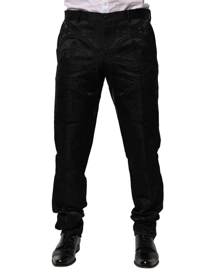 Dolce & Gabbana Black Cotton DG Crown Dress Pants