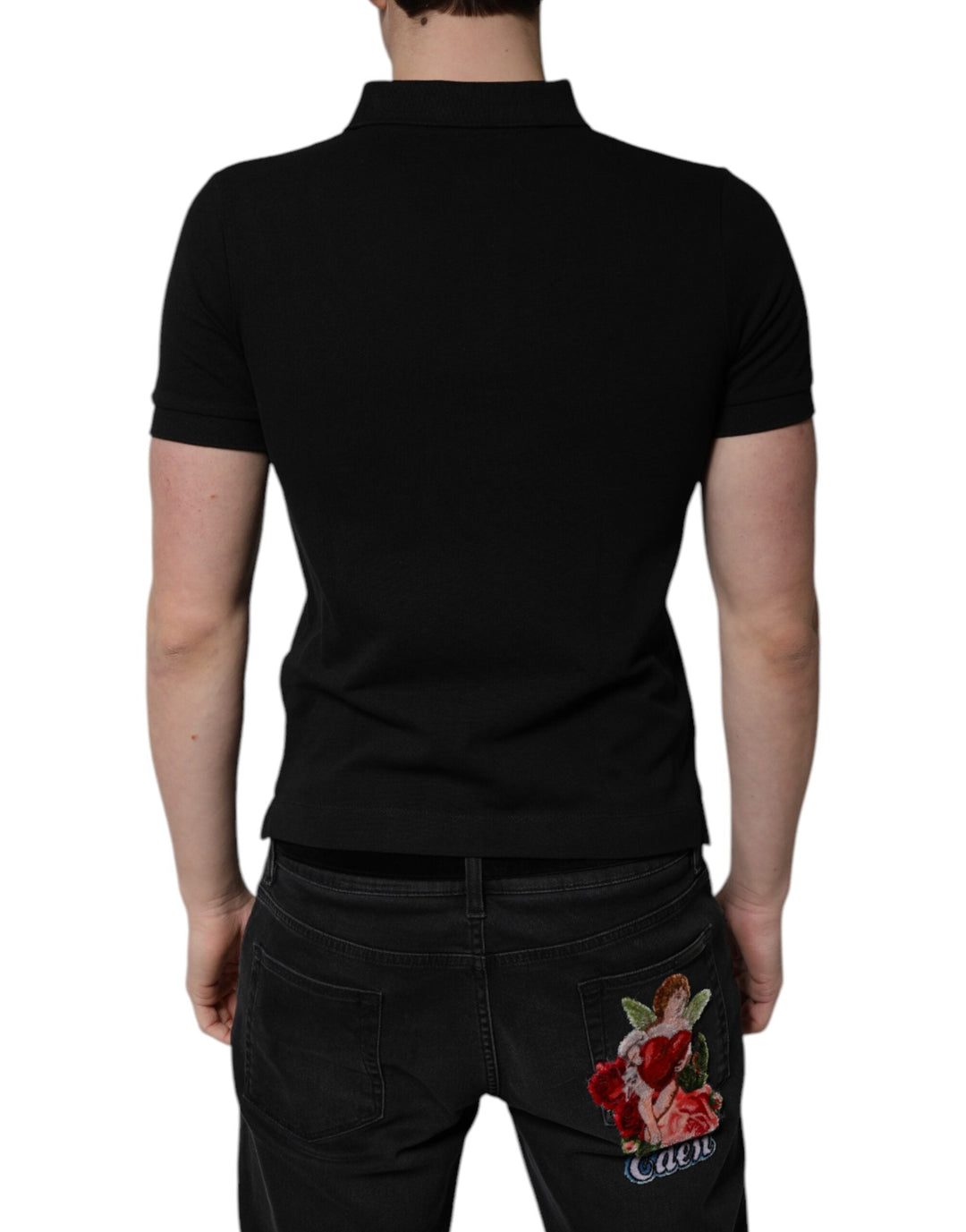 Dolce &amp; Gabbana Black Cotton Dg Logo Collared Polo T-shirt