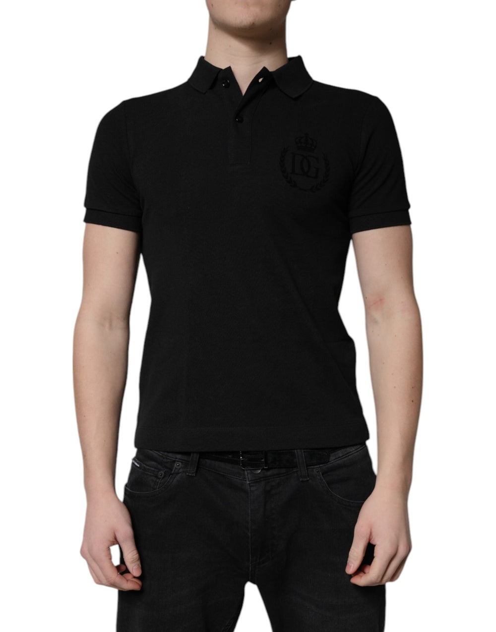 Dolce & Gabbana Black Cotton Dg Logo Collared Polo T-shirt