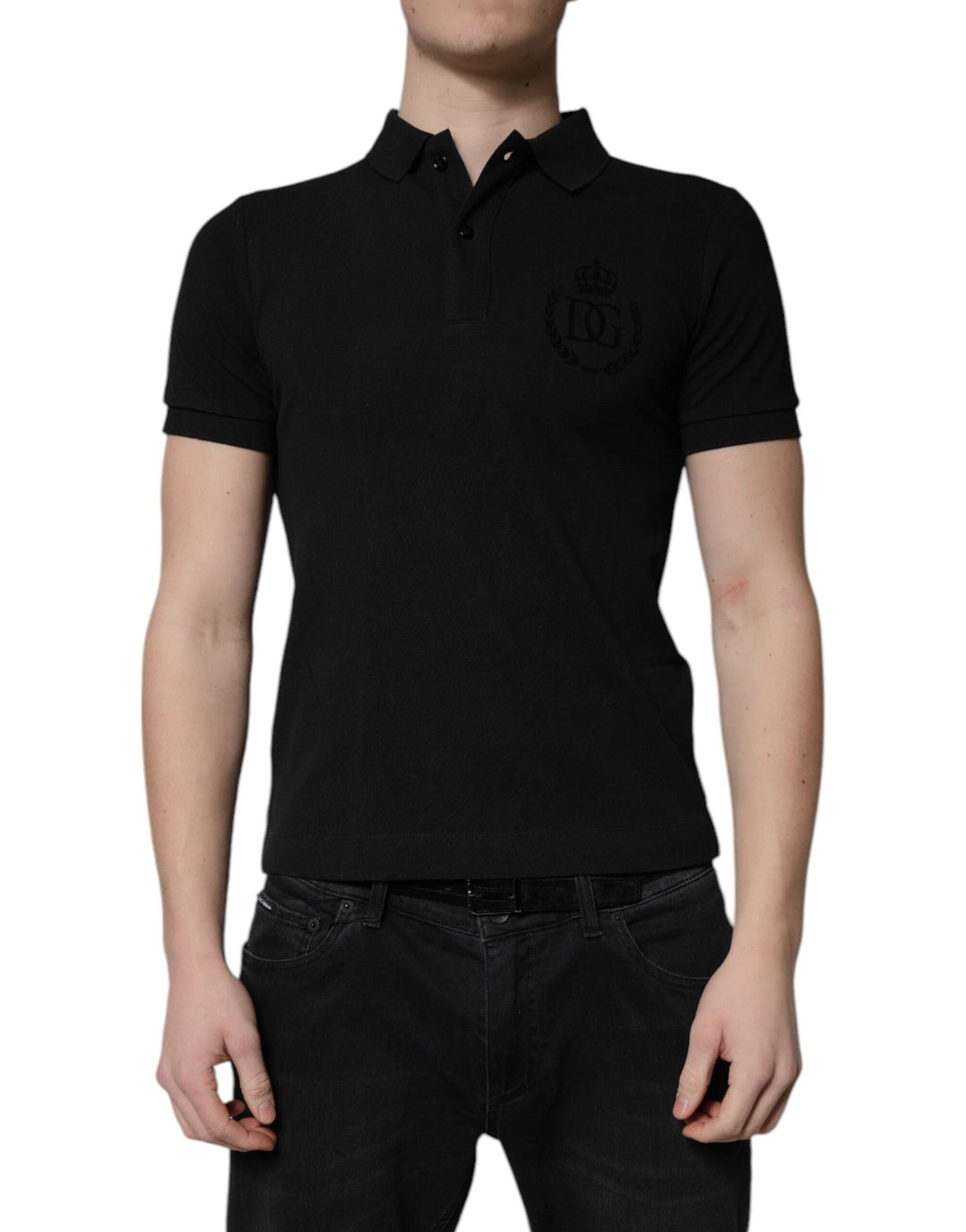 Dolce &amp; Gabbana Black Cotton Dg Logo Collared Polo T-shirt