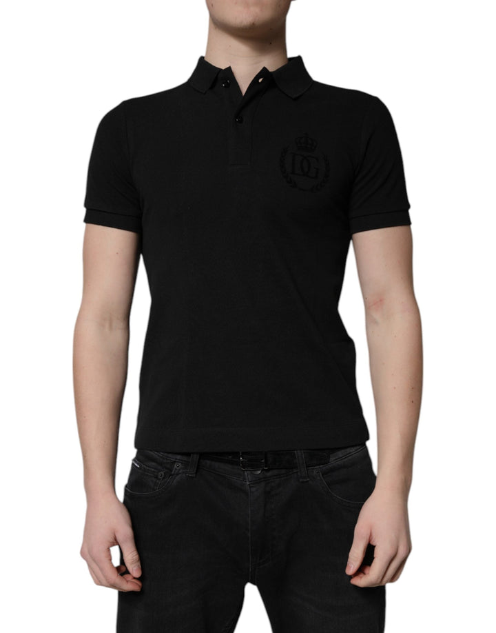 Dolce &amp; Gabbana Black Cotton Dg Logo Collared Polo T-shirt