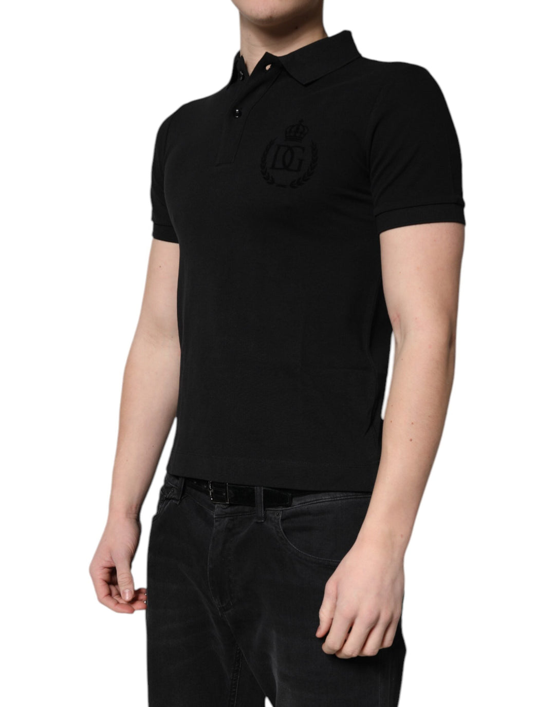 Dolce &amp; Gabbana Black Cotton Dg Logo Collared Polo T-shirt
