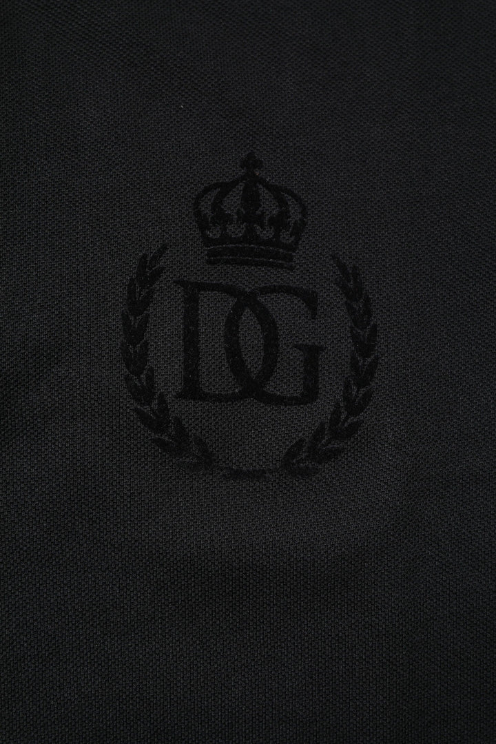 Dolce &amp; Gabbana Black Cotton Dg Logo Collared Polo T-shirt