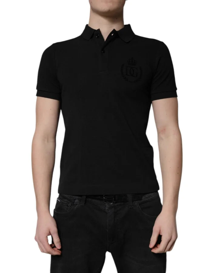 Dolce & Gabbana Black Cotton DG Logo Collared Polo T-shirt
