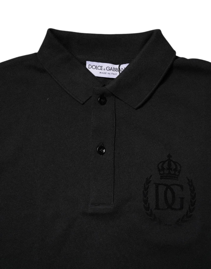 Dolce & Gabbana Black Cotton DG Logo Collared Polo T-shirt