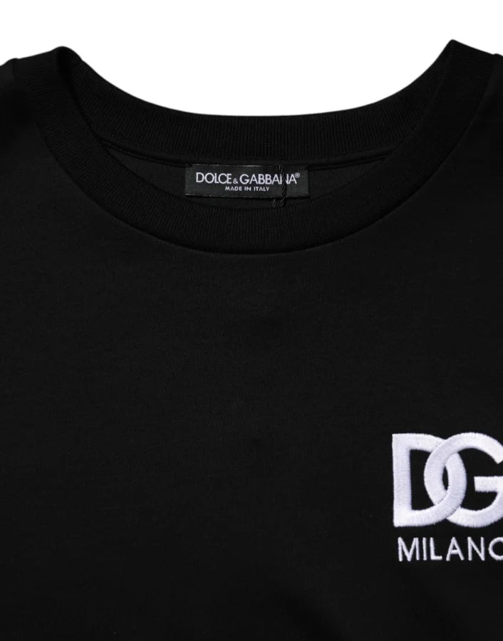 Dolce & Gabbana Black Cotton DG Logo Embroidery Top T-shirt