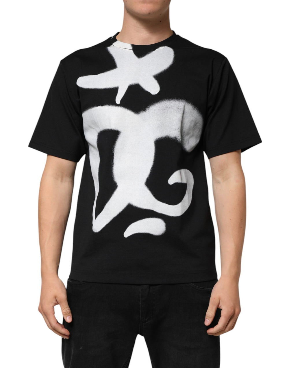 Dolce & Gabbana Black Cotton Dg Logo Graffiti Short Sleeve T-shirt