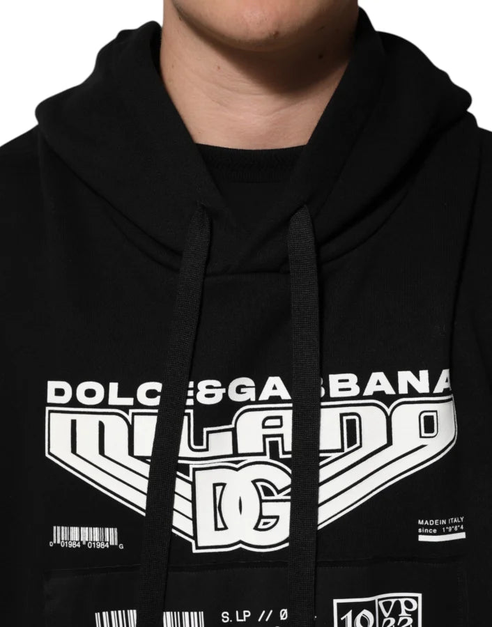 Dolce &amp; Gabbana Black Cotton DG Milano Logo Print Hoodie Sweater