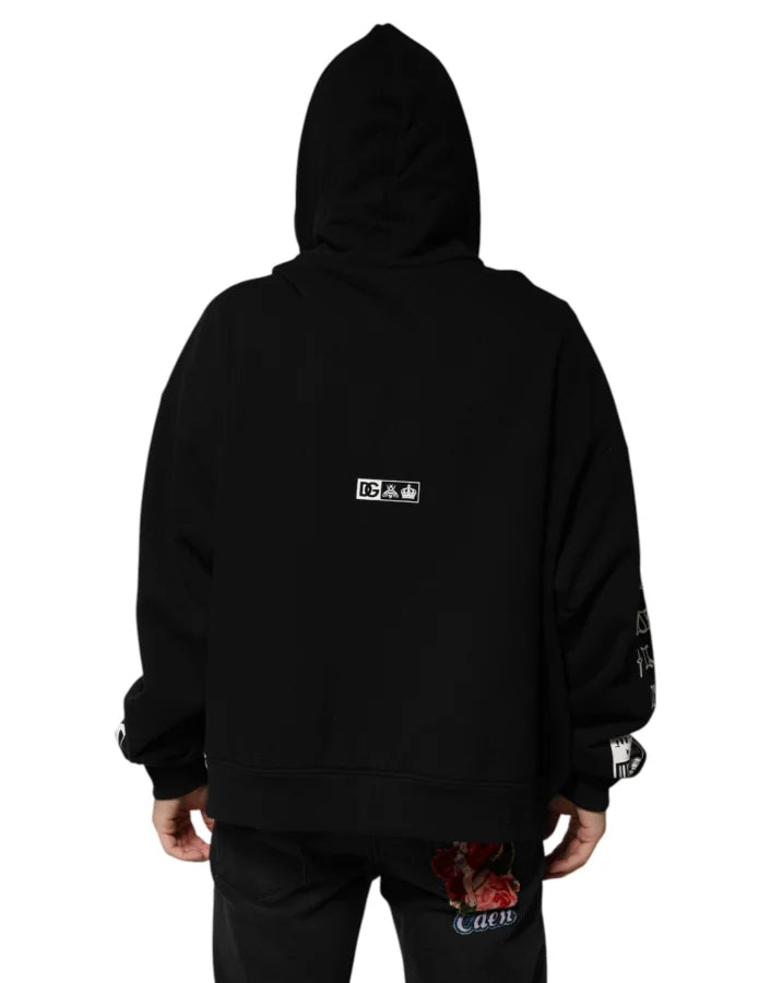 Dolce &amp; Gabbana Black Cotton DG Milano Logo Print Hoodie Sweater