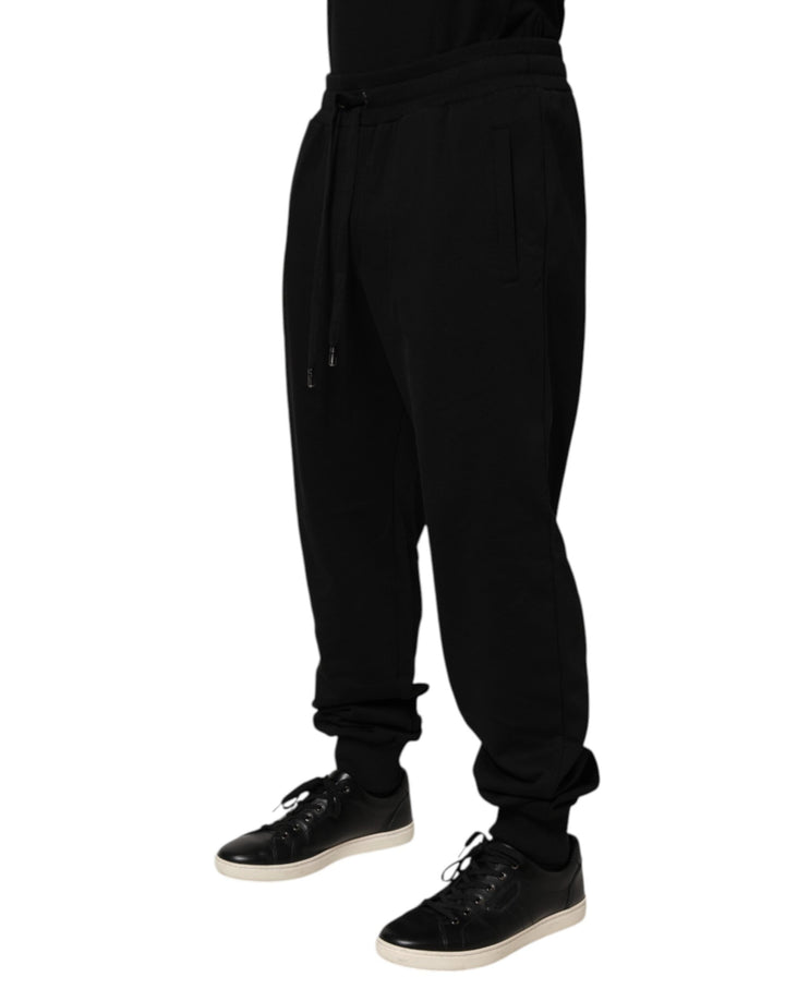 Dolce &amp; Gabbana Black Cotton Drawstring Logo Sweatpants Pants