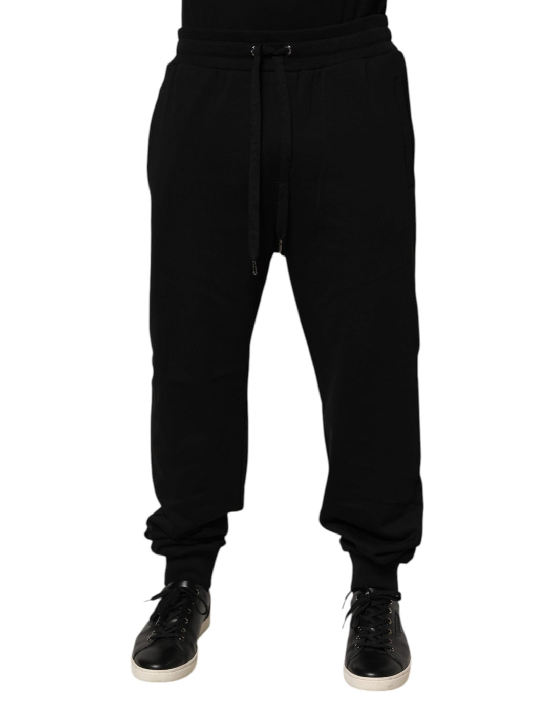 Dolce &amp; Gabbana Black Cotton Drawstring Logo Sweatpants Pants