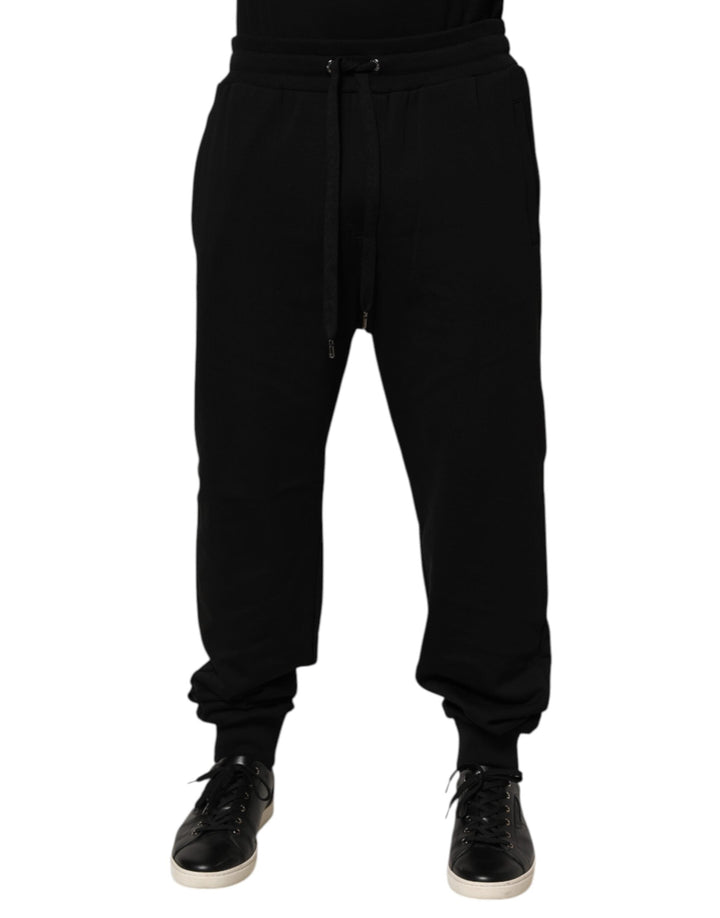 Dolce &amp; Gabbana Black Cotton Drawstring Logo Sweatpants Pants