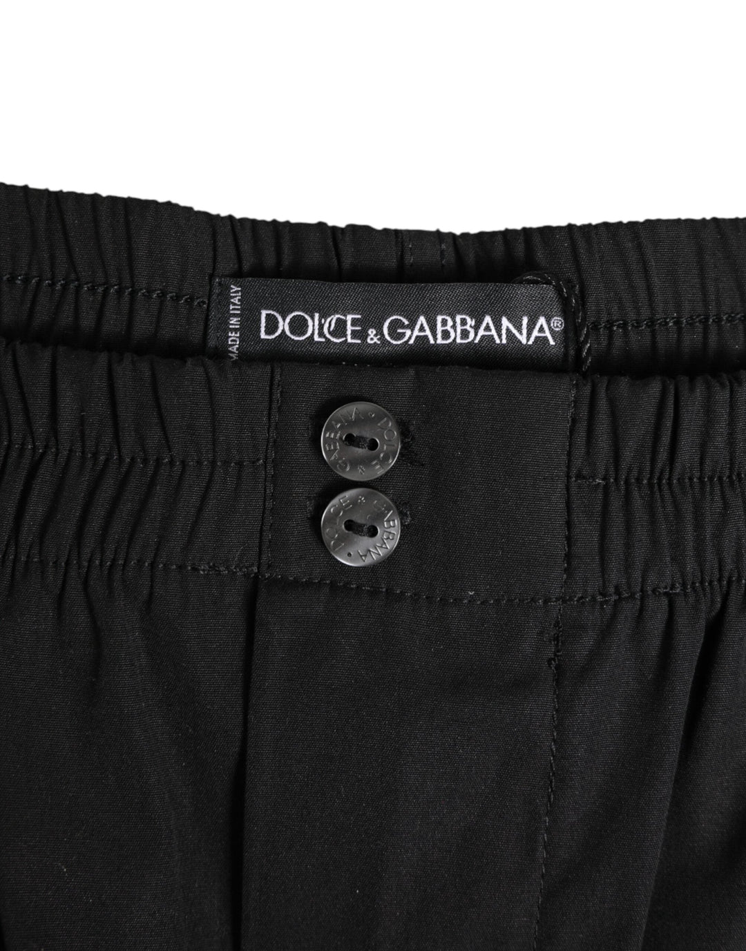 Dolce &amp; Gabbana Black Cotton Elastic Waistband Button Swimwear