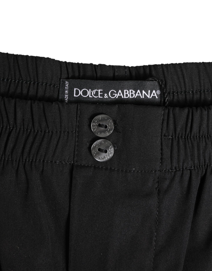 Dolce &amp; Gabbana Black Cotton Elastic Waistband Button Swimwear