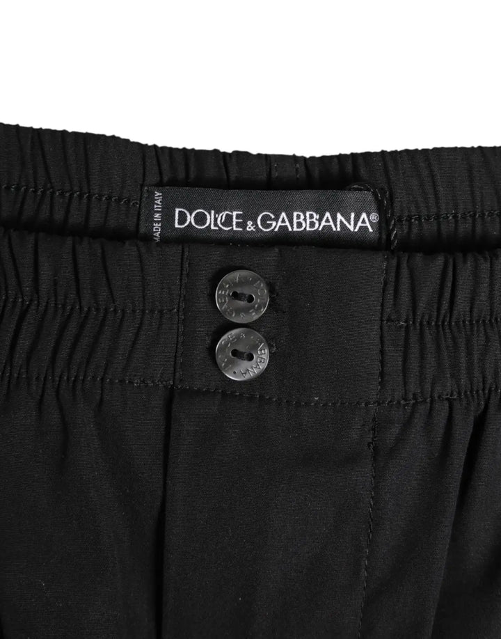 Dolce &amp; Gabbana Black Cotton Elastic Waistband Button Swimwear