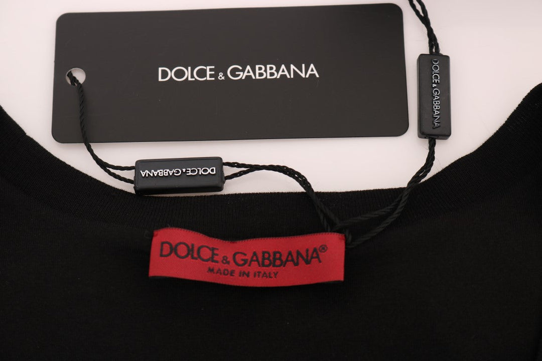 Dolce &amp; Gabbana Tank Tops - Black Cotton Floral Crystal Top