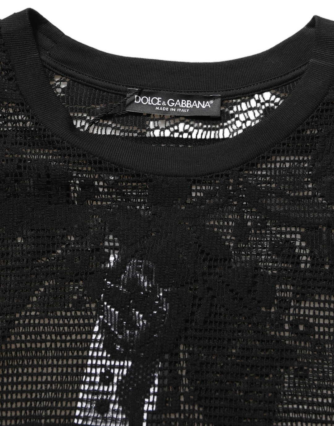 Dolce &amp; Gabbana Black Cotton Floral Lace Crew Neck T-shirt