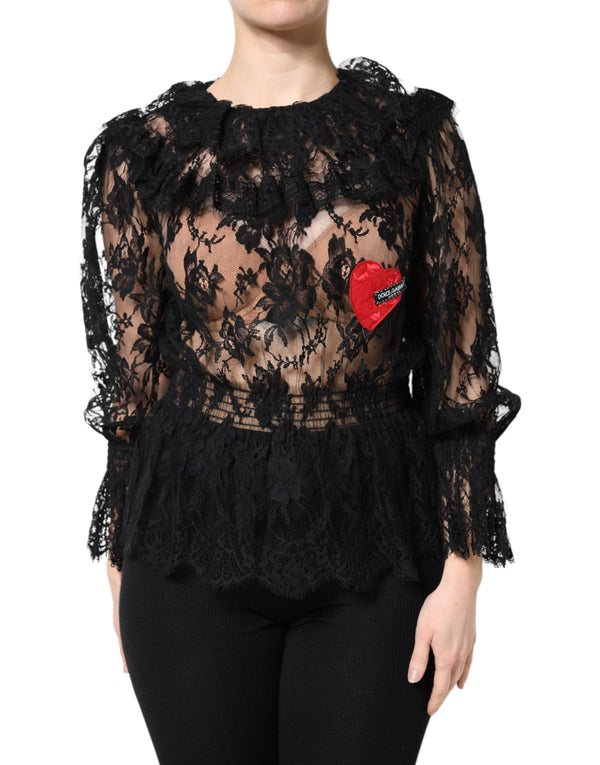 Dolce & Gabbana Blouses - Women’s Black Cotton Floral Lace Women Blouse Top