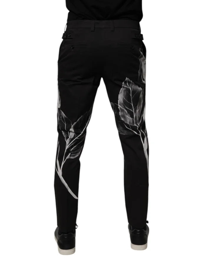 Dolce & Gabbana Black Cotton Floral Skinny Dress Pants
