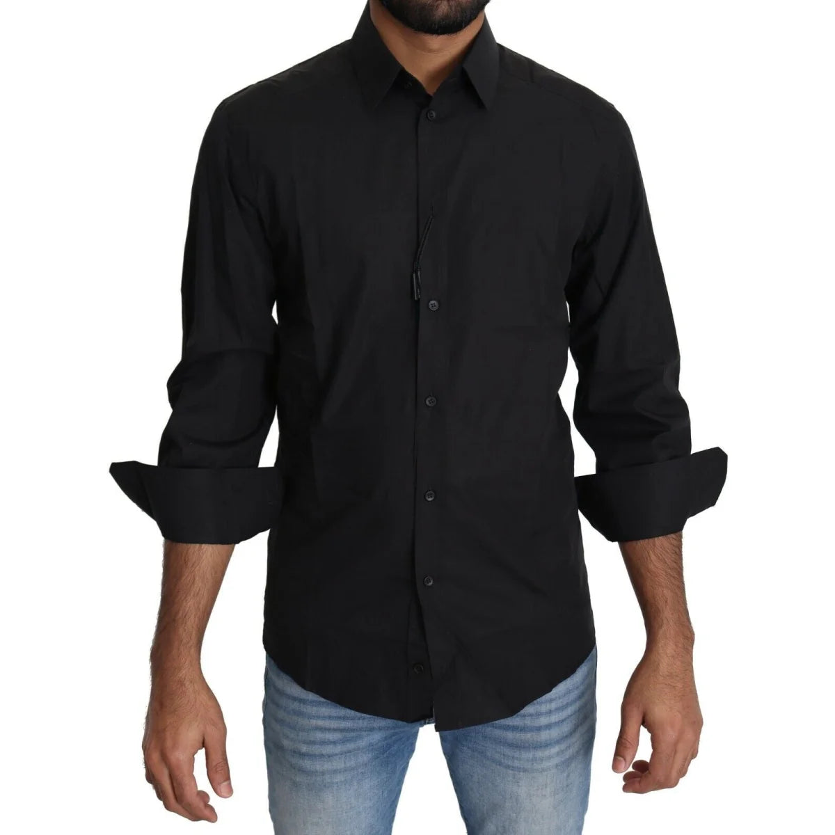 Dolce and Gabbana Black Cotton Formal Slim Fit Shirt for Men &