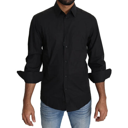 Dolce and Gabbana Black Cotton Formal Slim Fit Shirt for Men &
