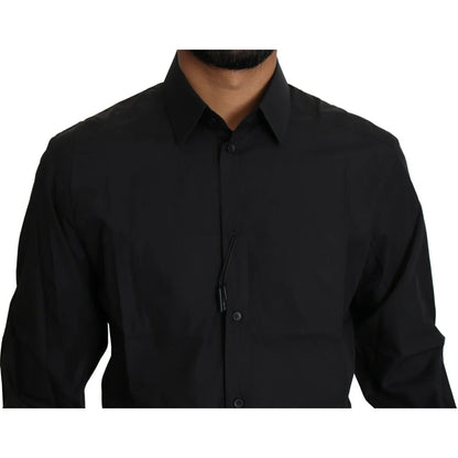 Dolce and Gabbana Black Cotton Formal Slim Fit Shirt for Men &