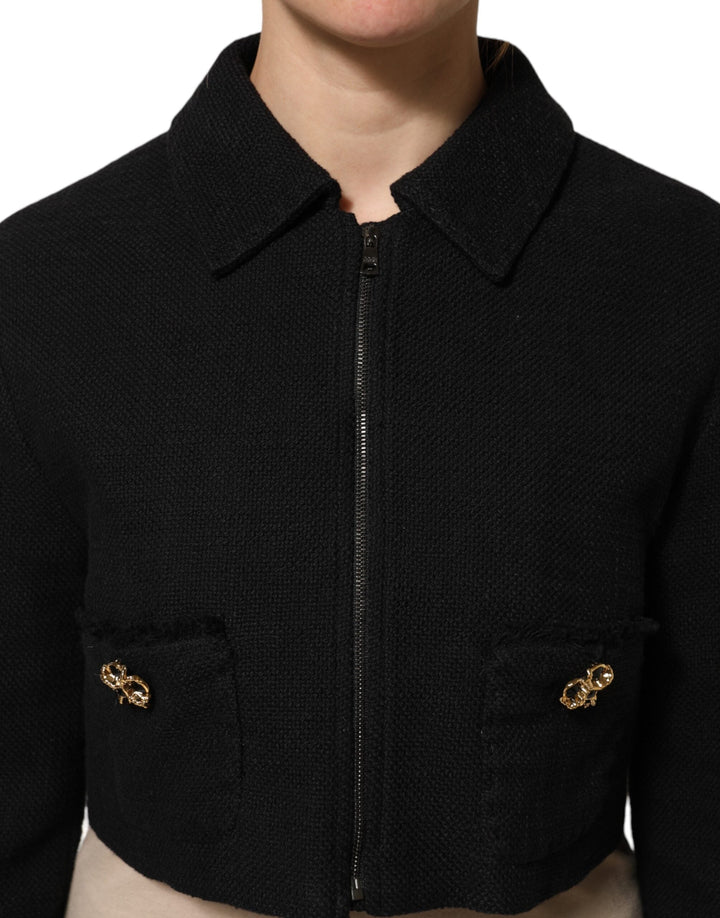 Dolce &amp; Gabbana Track Jackets - Black Cotton Full Zip Cropped Coat Jacket