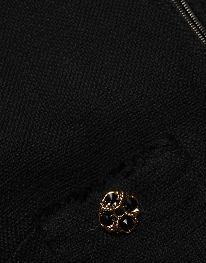 Dolce &amp; Gabbana Track Jackets - Black Cotton Full Zip Cropped Coat Jacket
