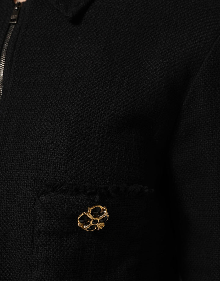 Dolce &amp; Gabbana Track Jackets - Black Cotton Full Zip Cropped Coat Jacket