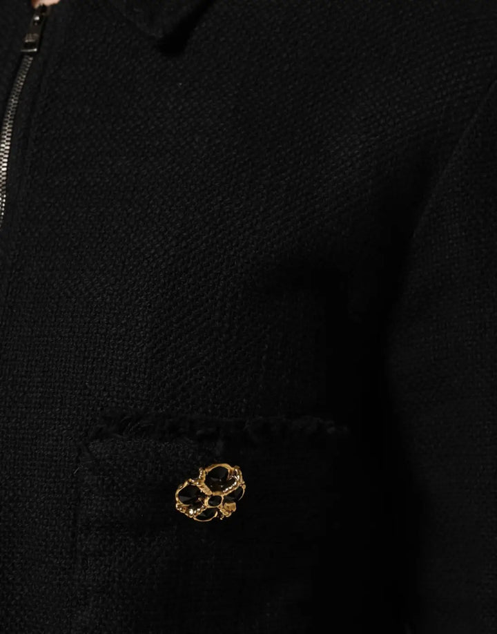 Dolce &amp; Gabbana Black Cotton Full Zip Cropped Coat Jacket