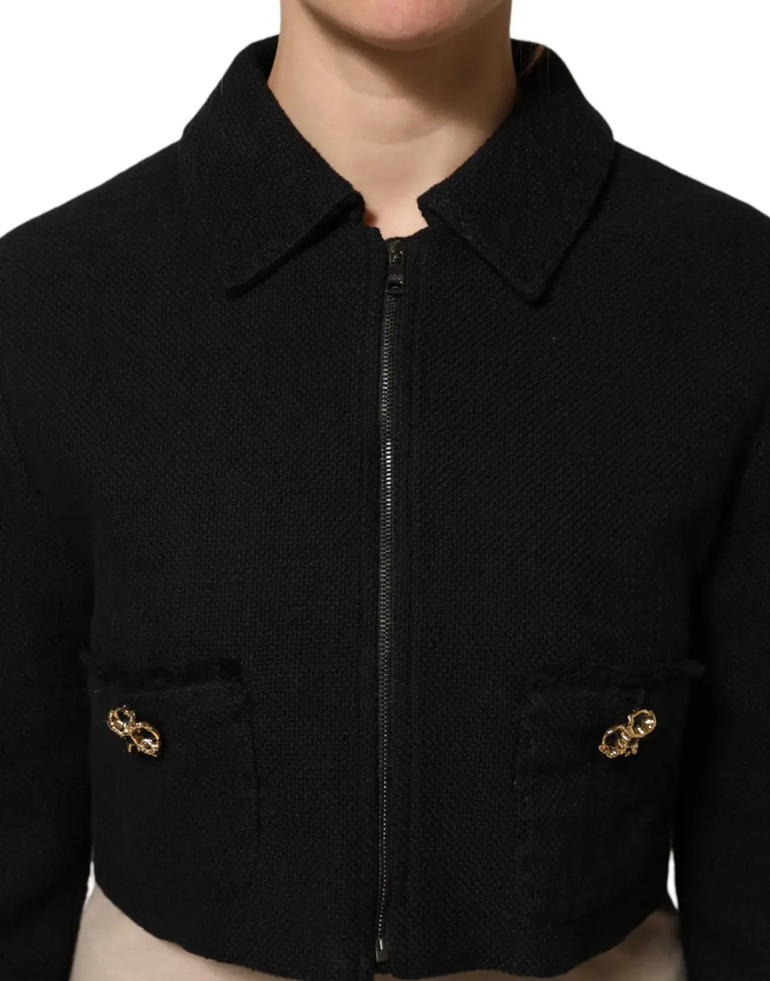 Dolce &amp; Gabbana Black Cotton Full Zip Cropped Coat Jacket